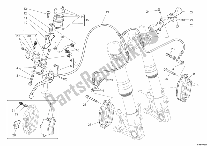 All parts for the Front Brake System of the Ducati Hypermotard 1100 EVO SP USA 2012